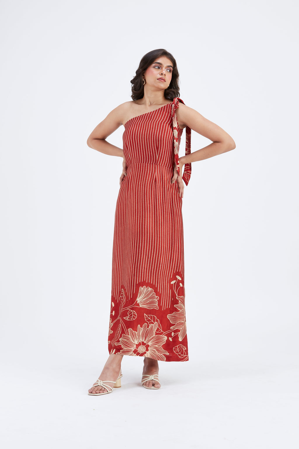 Cecilia Red Floral Printed Cotton Dress at Kamakhyaa by Hasttvam. This item is Cotton, Ete by Hasttvam, Floral Prints, Fusion Wear, Hand Printed, Red, Womenswear