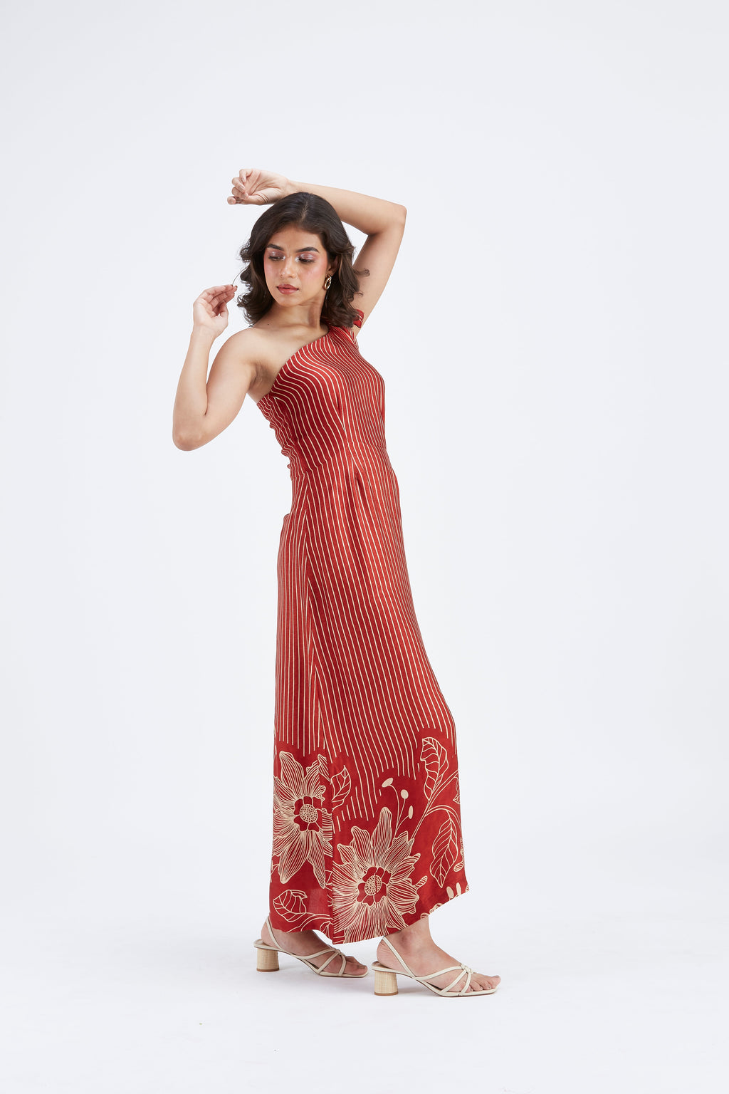 Cecilia Red Floral Printed Cotton Dress at Kamakhyaa by Hasttvam. This item is Cotton, Ete by Hasttvam, Floral Prints, Fusion Wear, Hand Printed, Red, Womenswear