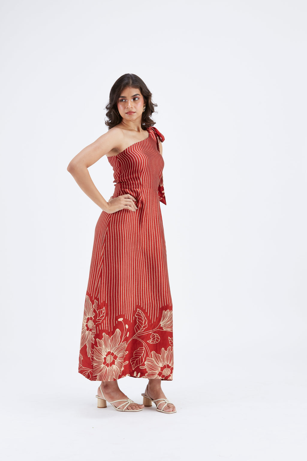 Cecilia Red Floral Printed Cotton Dress at Kamakhyaa by Hasttvam. This item is Cotton, Ete by Hasttvam, Floral Prints, Fusion Wear, Hand Printed, Red, Womenswear