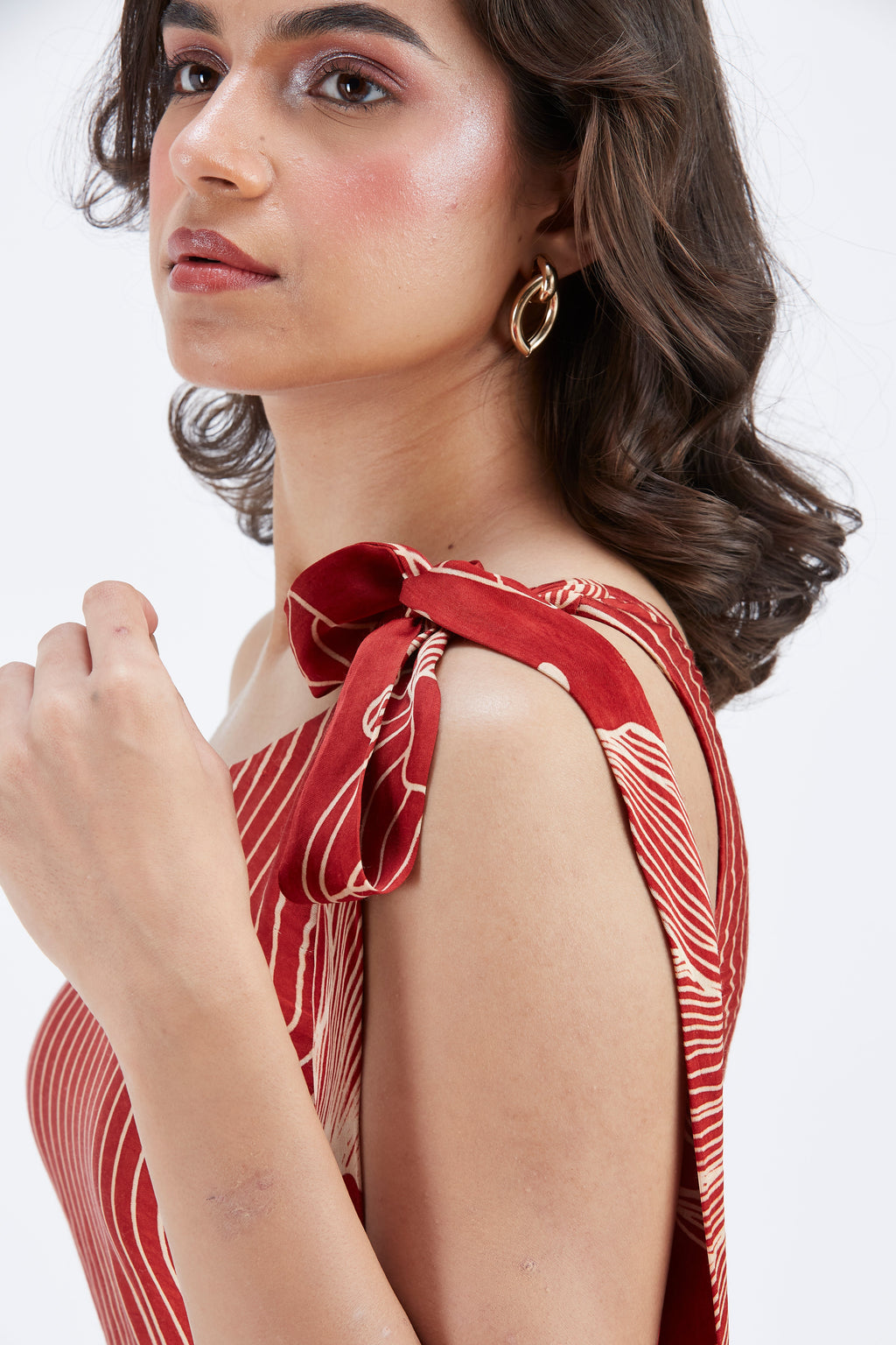 Cecilia Red Floral Printed Cotton Dress at Kamakhyaa by Hasttvam. This item is Cotton, Ete by Hasttvam, Floral Prints, Fusion Wear, Hand Printed, Red, Womenswear