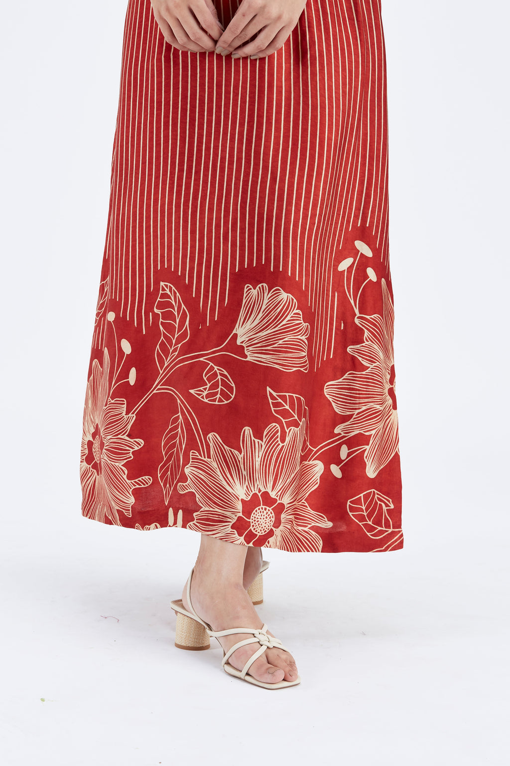 Cecilia Red Floral Printed Cotton Dress at Kamakhyaa by Hasttvam. This item is Cotton, Ete by Hasttvam, Floral Prints, Fusion Wear, Hand Printed, Red, Womenswear