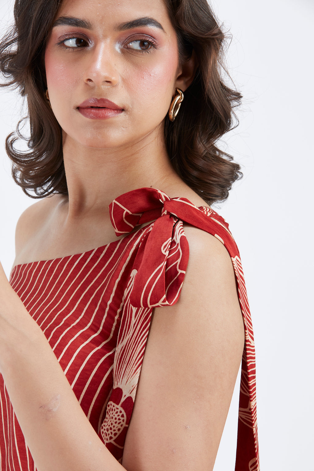 Cecilia Red Floral Printed Cotton Dress at Kamakhyaa by Hasttvam. This item is Cotton, Ete by Hasttvam, Floral Prints, Fusion Wear, Hand Printed, Red, Womenswear