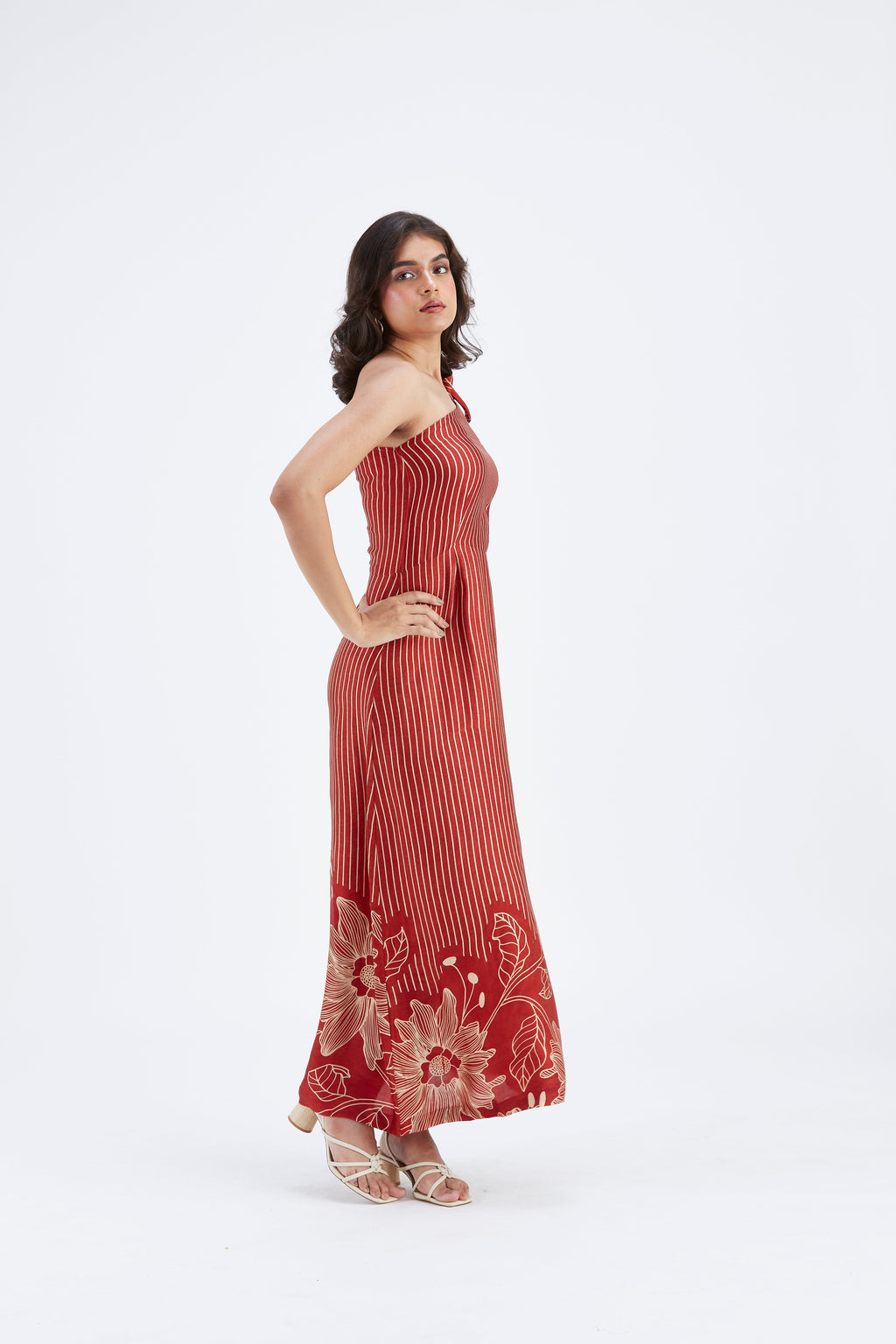 Cecilia Red Floral Printed Cotton Dress at Kamakhyaa by Hasttvam. This item is Cotton, Ete by Hasttvam, Floral Prints, Fusion Wear, Hand Printed, Red, Womenswear