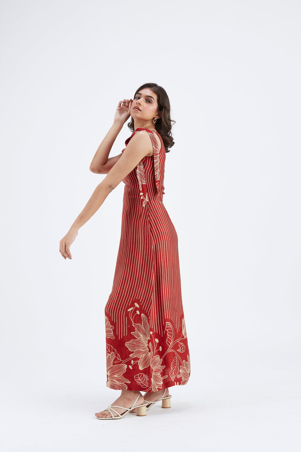 Cecilia Red Floral Printed Cotton Dress at Kamakhyaa by Hasttvam. This item is Cotton, Ete by Hasttvam, Floral Prints, Fusion Wear, Hand Printed, Red, Womenswear