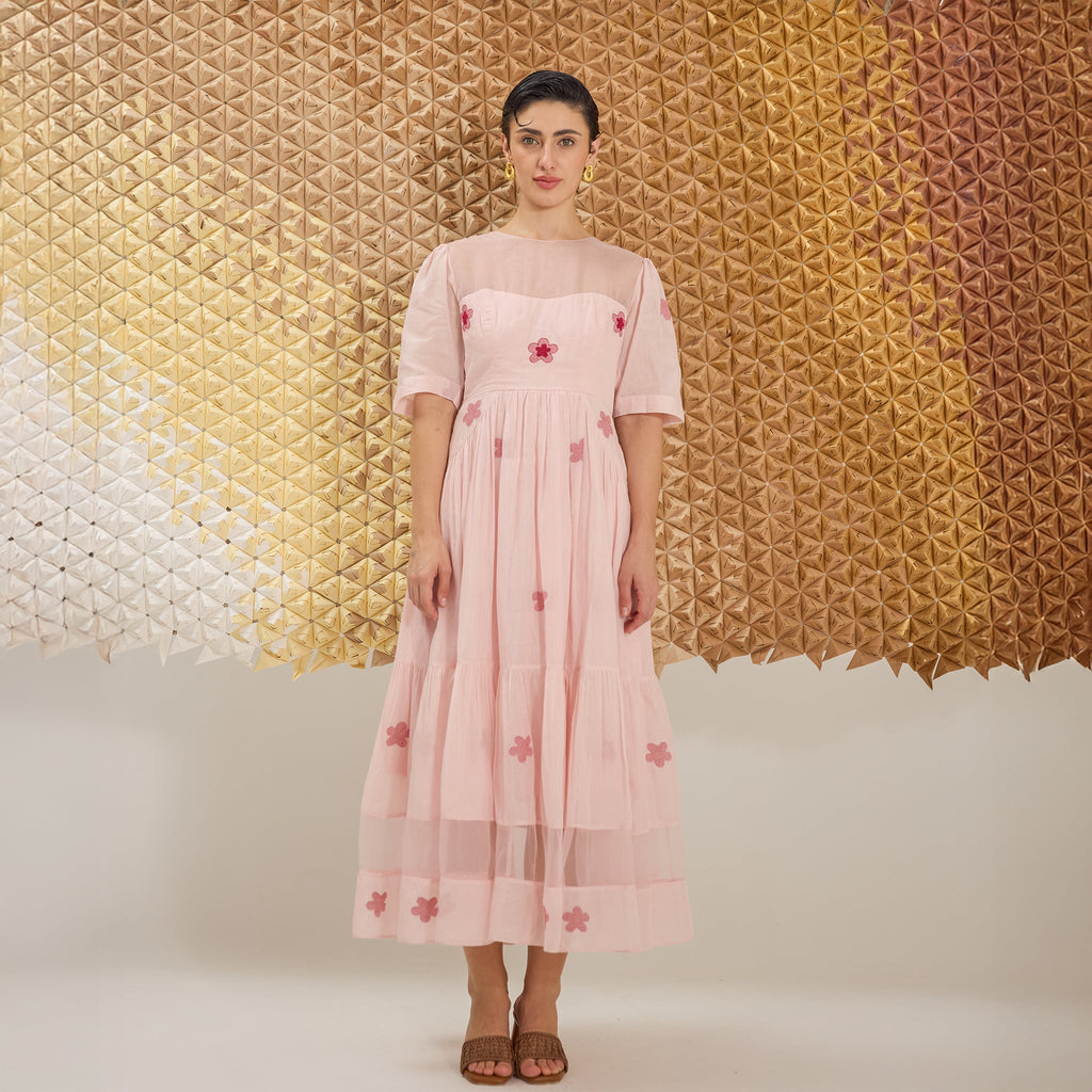 Cherry Blossom at Kamakhyaa by The Loom Art. This item is Fluer De Code by The Loom Art, French Knots, Handwoven Cotton Silk, Pinke