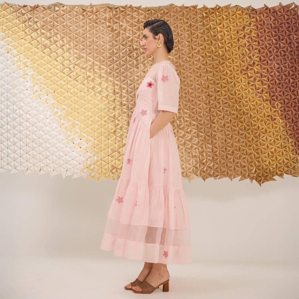 Cherry Blossom at Kamakhyaa by The Loom Art. This item is Fluer De Code by The Loom Art, French Knots, Handwoven Cotton Silk, Pinke