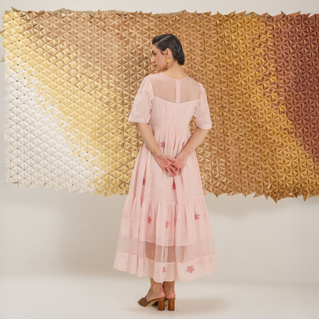 Cherry Blossom at Kamakhyaa by The Loom Art. This item is Fluer De Code by The Loom Art, French Knots, Handwoven Cotton Silk, Pinke