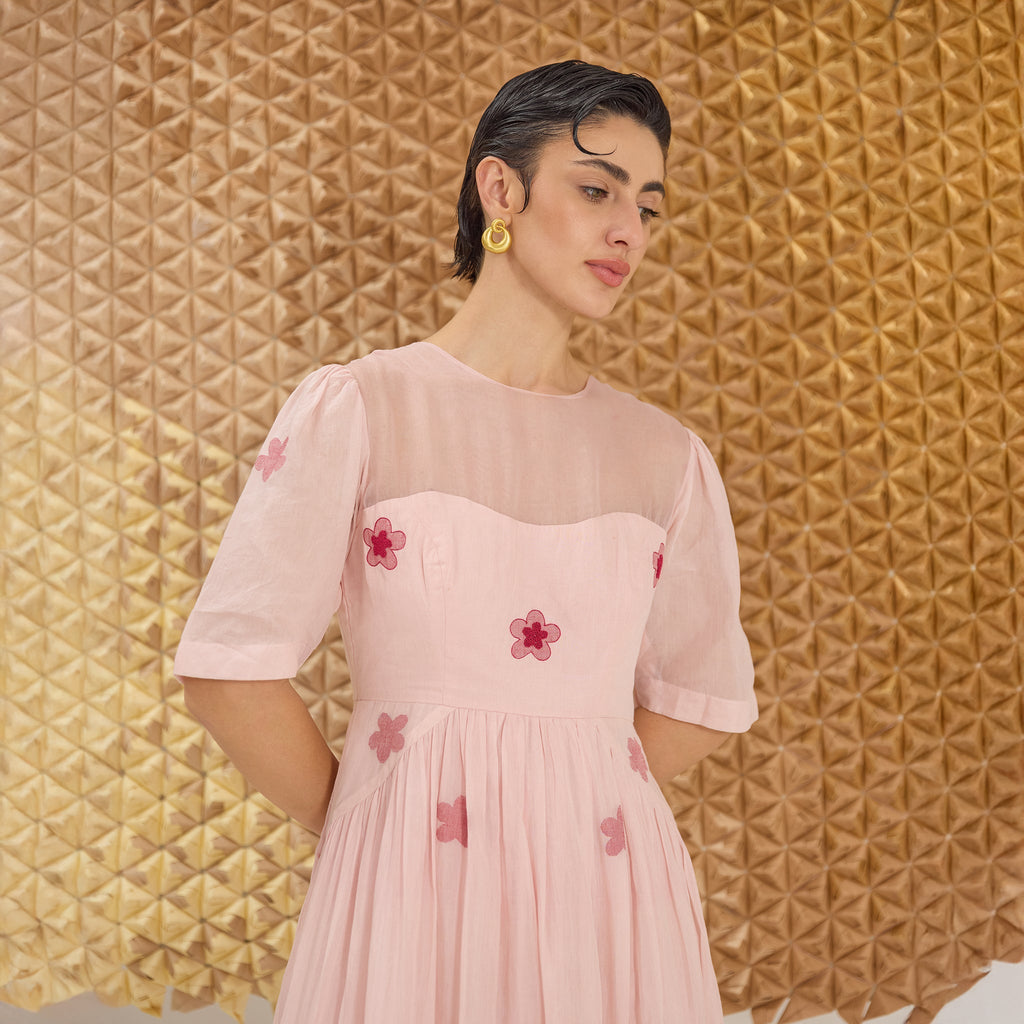 Cherry Blossom at Kamakhyaa by The Loom Art. This item is Fluer De Code by The Loom Art, French Knots, Handwoven Cotton Silk, Pinke