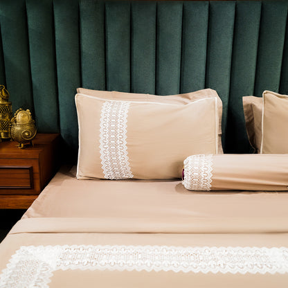 Chic Mocha| Designer Bed Sheet Set| Coffee| 100%Cotton at Kamakhyaa by Kamakhyaa. This item is designer bedsheets