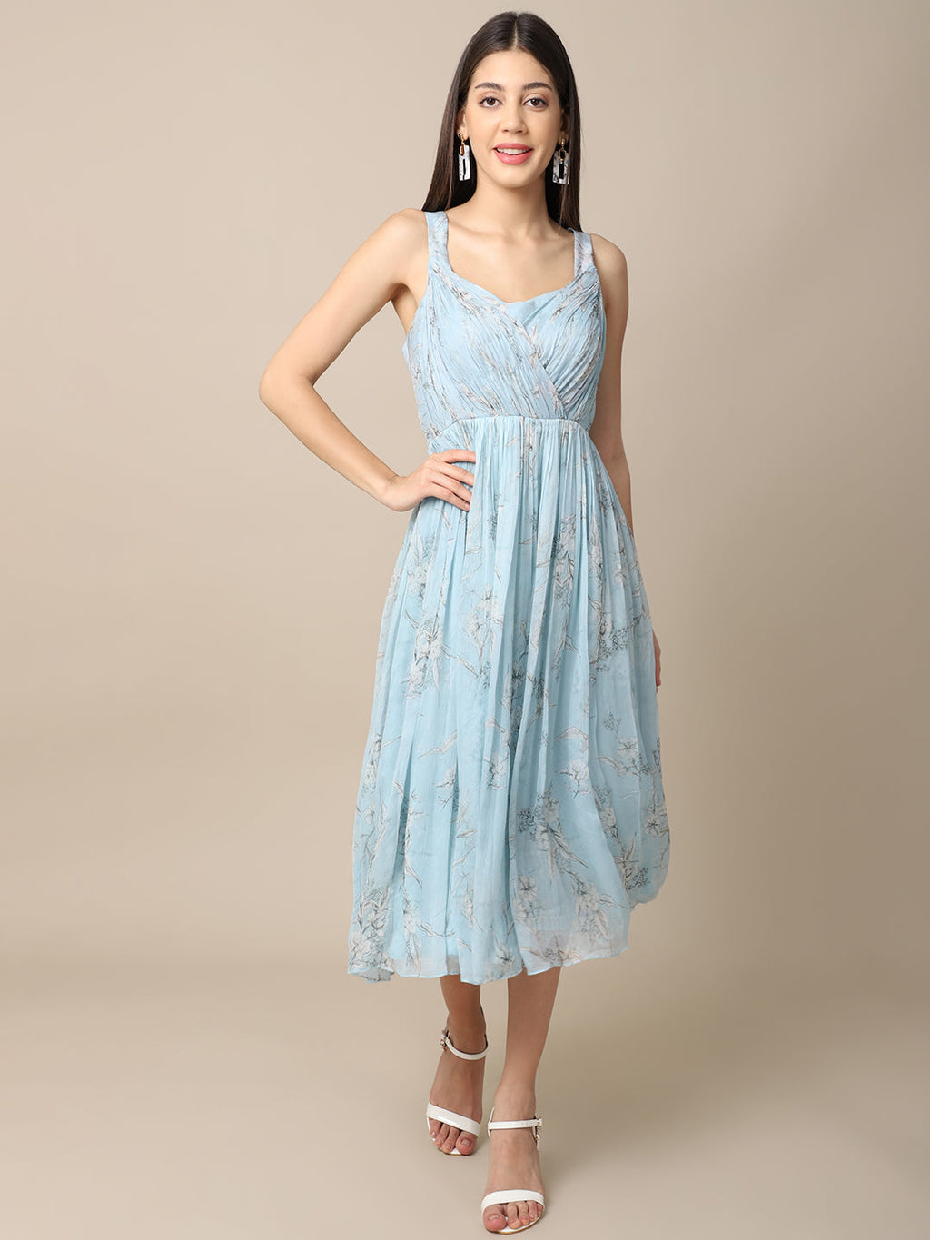 Chiffon Blue Chiffon Drape Dress at Kamakhyaa by Ewoke. This item is A-line Dress, aline dress, beach dress, beachy vibe, Blue, blue dress, Chiffon, Formal wear, Nostalgia's Thread by Ewoke, sustainable fashion, Under $150