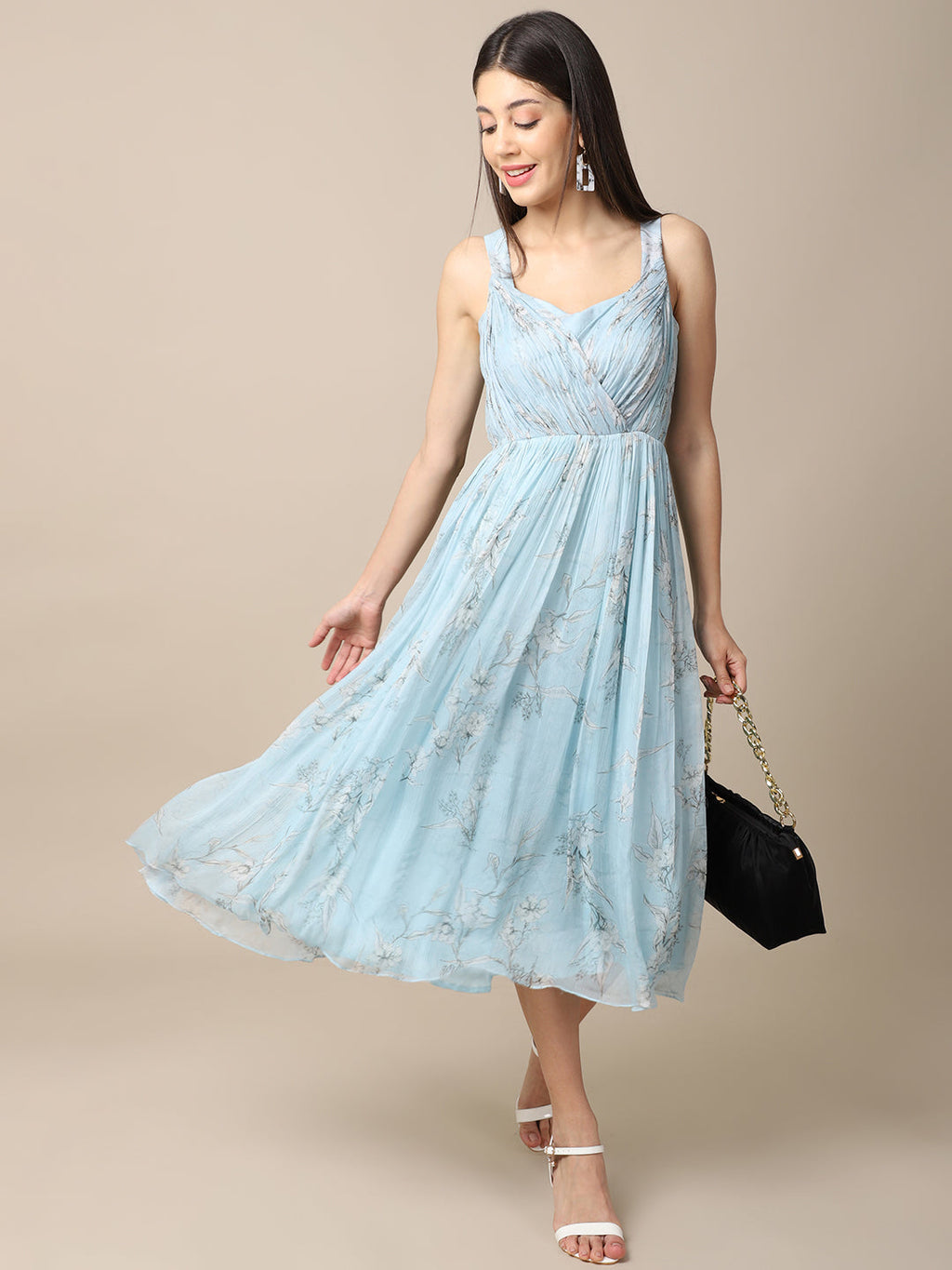 Chiffon Blue Chiffon Drape Dress at Kamakhyaa by Ewoke. This item is A-line Dress, aline dress, beach dress, beachy vibe, Blue, blue dress, Chiffon, Formal wear, Nostalgia's Thread by Ewoke, sustainable fashion, Under $150