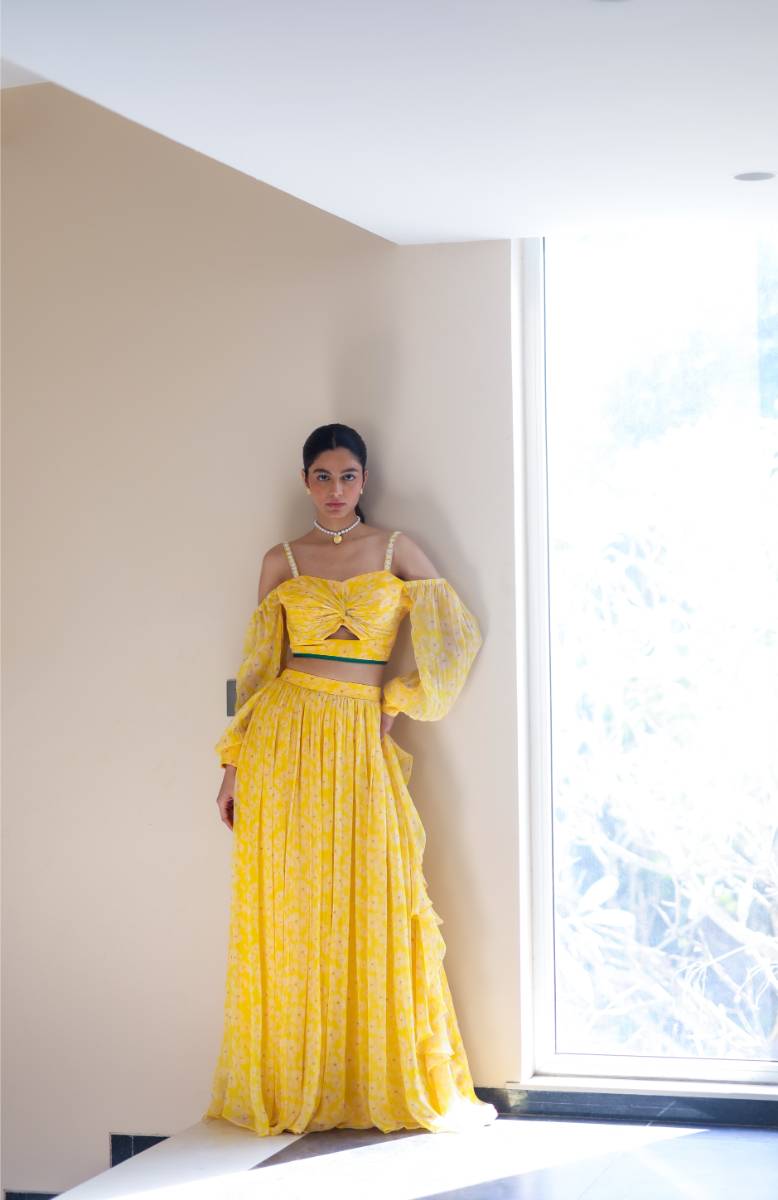 Chiffon Petal Haze Bemberg Lehenga Set at Kamakhyaa by Ewoke. This item is Bemberg, bemberg dress, bemberg fabric, Chiffon, co-ord, Holiday wear, Nostalgia's Thread by Ewoke, sustainable fashion