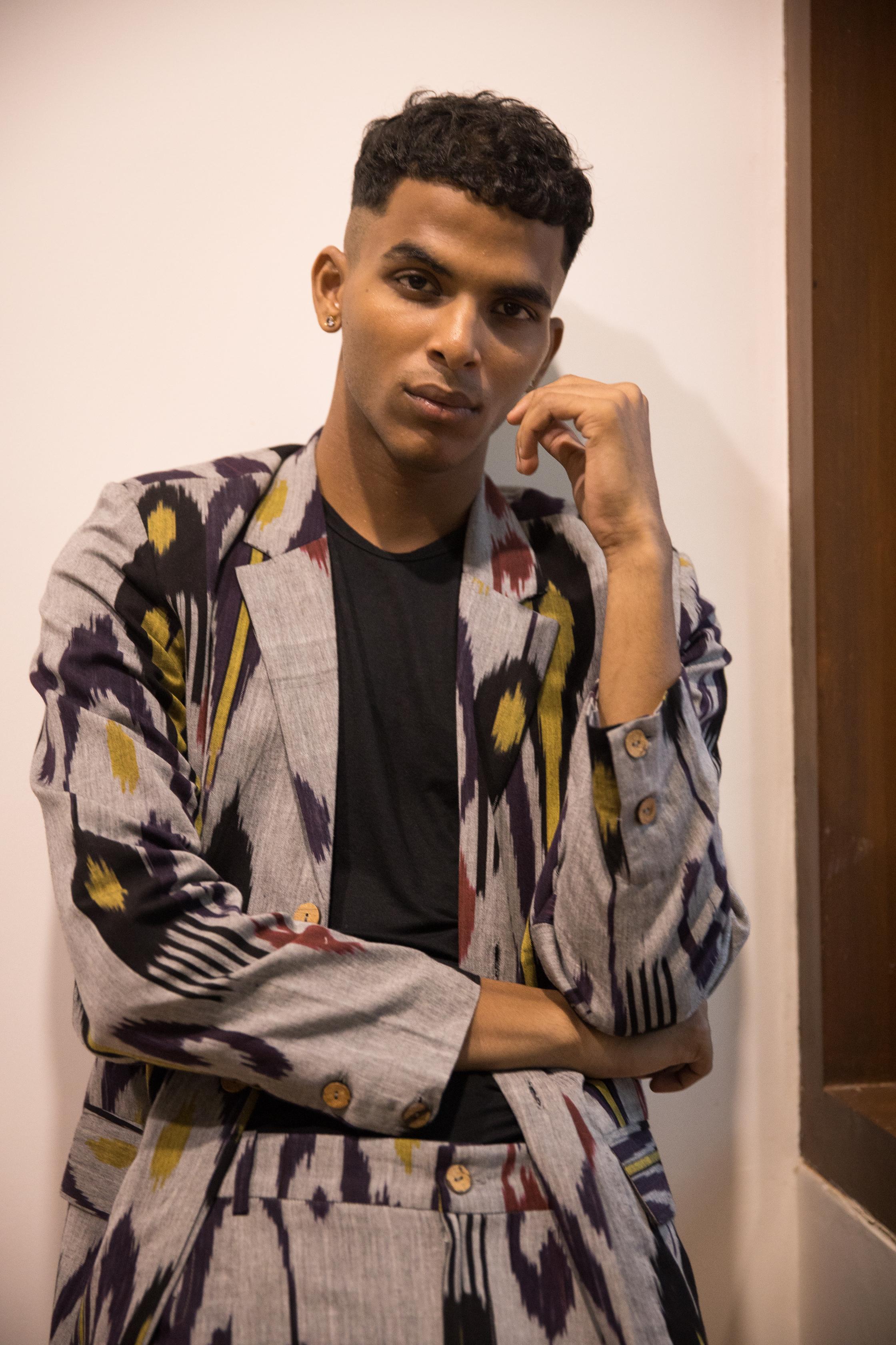 Classic Ikat Blazer at kamakhyaa.com by Anushé Pirani. This item is 100% Cotton, Beach Wear, Casual Wear, Console Collection List, Cotton, Evening Wear, Fresh Ink by Anushe Pirani, Grey, Handwoven cotton, Ikat Prints, Menswear, Regular Fit, Vacation Wear