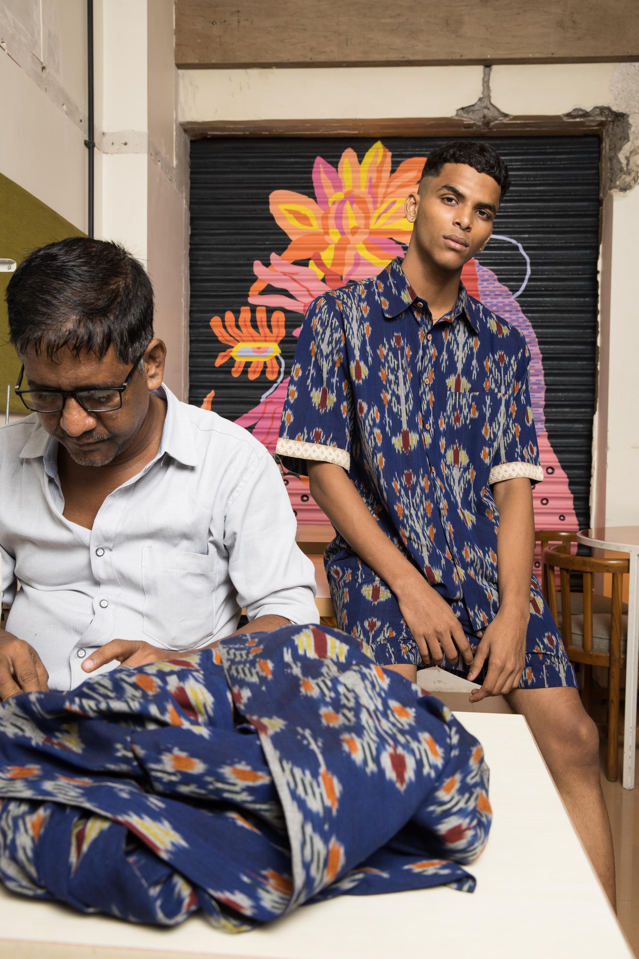 Club Collar Shirt at kamakhyaa.com by Anushé Pirani. This item is 100% Cotton, Beach Wear, Blue, Brunch Wear, Casual Wear, Console Collection List, Cotton, Fresh Ink by Anushe Pirani, Handwoven cotton, Ikat Prints, Menswear, Regular Fit, Resort Wear, Royal Blue, Vacation Wear