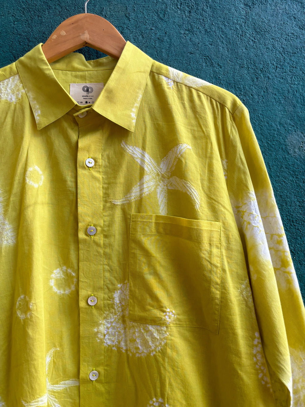 Coastal Cove Shirt at Kamakhyaa by anushé pirani. This item is Cotton, Lime, Men Shirts, Menswear, Moana, Recycled Cotton, Resort Wear, Shibori Dyes, Under $150