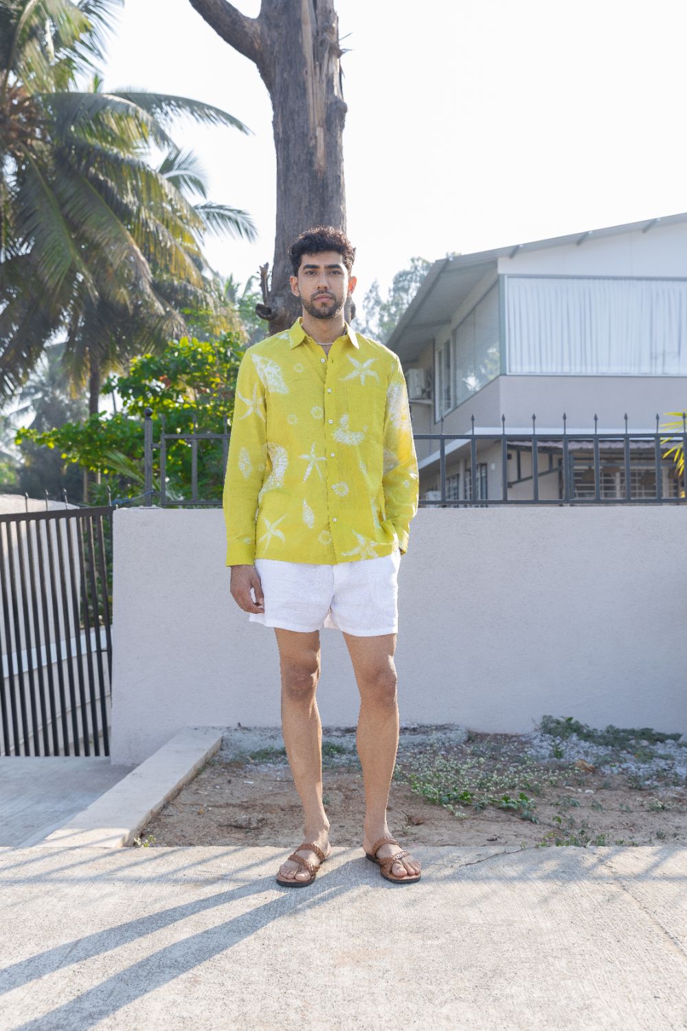 Coastal Cove Shirt at Kamakhyaa by anushé pirani. This item is Cotton, Lime, Men Shirts, Menswear, Moana, Recycled Cotton, Resort Wear, Shibori Dyes, Under $150