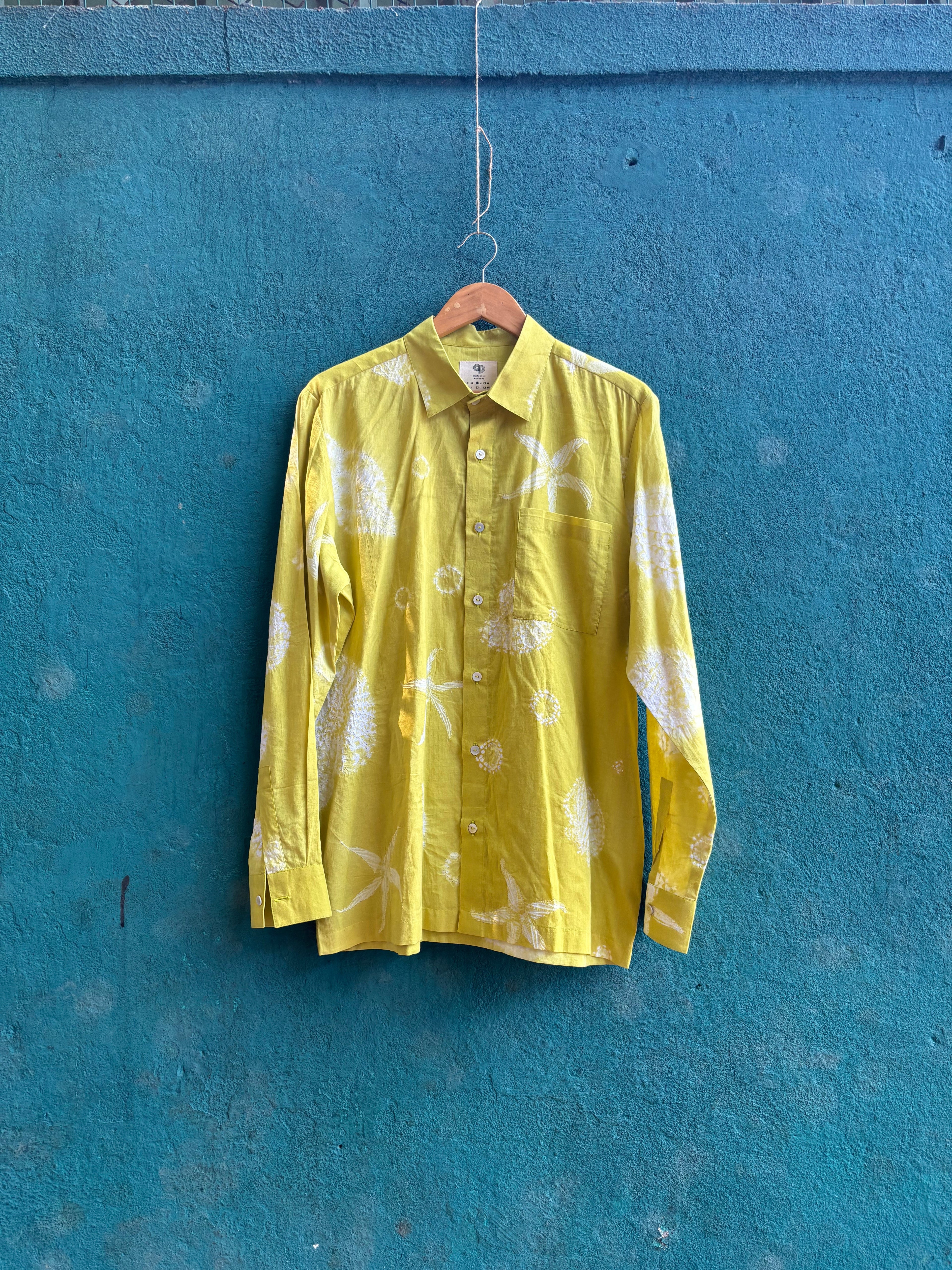 Coastal Cove Shirt at Kamakhyaa by anushé pirani. This item is Cotton, Lime, Men Shirts, Menswear, Moana, Recycled Cotton, Resort Wear, Shibori Dyes, Under $150