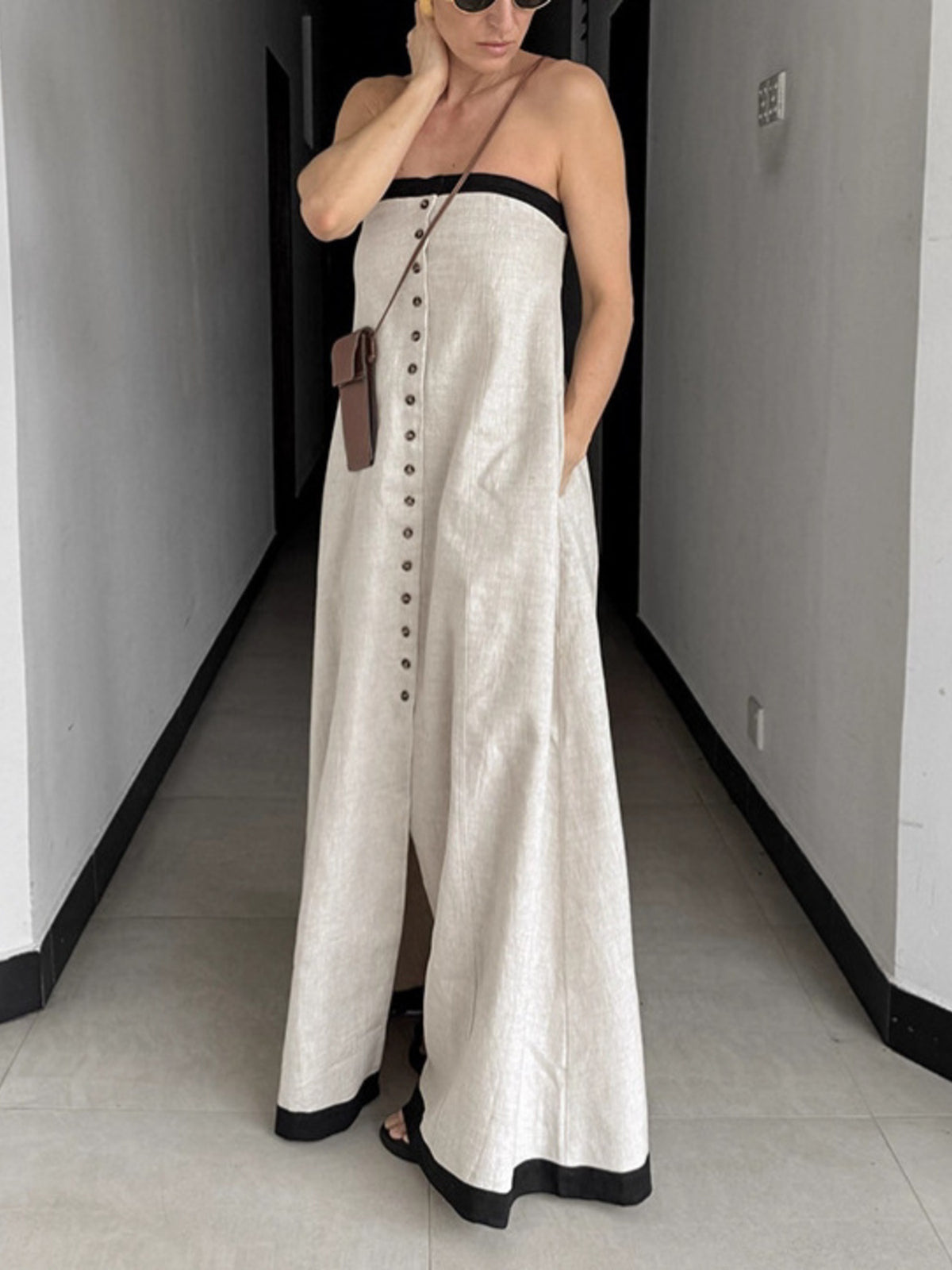 Contrast Trim Button Front Tube Maxi Dress at kamakhyaa.com by Trendsi. This item is Chic Charm, Ship From Overseas, Under $100
