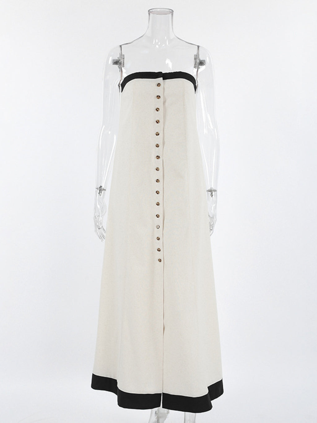 Contrast Trim Button Front Tube Maxi Dress at kamakhyaa.com by Trendsi. This item is Chic Charm, Ship From Overseas, Under $100