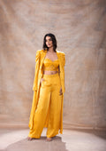 Corset Long Jacket Set at Kamakhyaa by Akashi Clothing. This item is Complete Sets, Festive Wear, Hand Embroidered, missing, Modal Satin, Organza, Party Wear, Regular Fit, Solids, Womenswear, Yellow, Zaira by Akashi Clothing