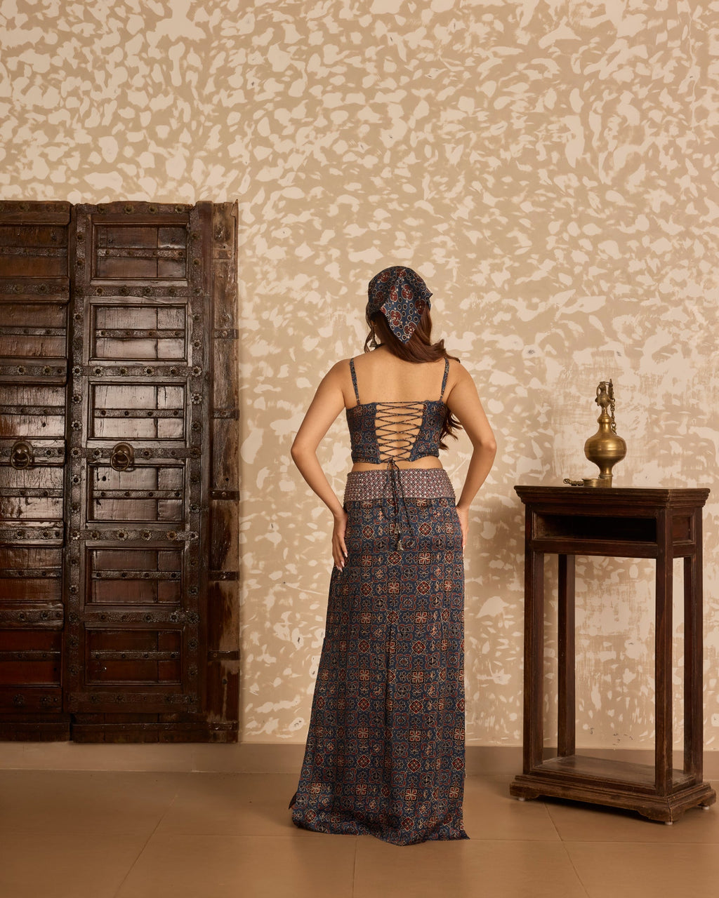 Corset & Long Skirt at Kamakhyaa by Akashi Clothing. This item is Ajrakh by Akashi Clothing, Under $100