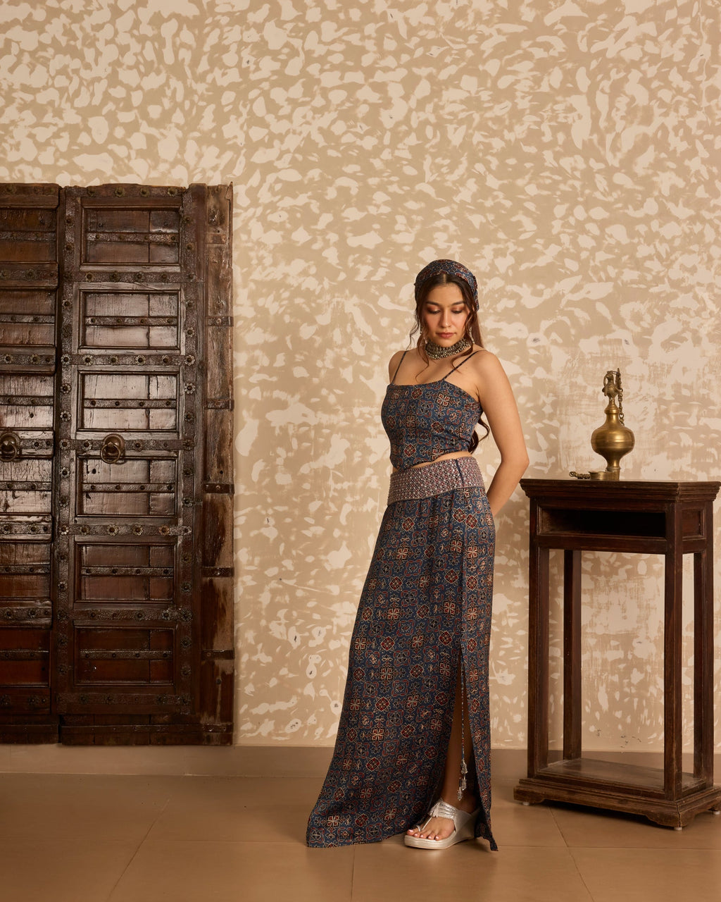 Corset & Long Skirt at Kamakhyaa by Akashi Clothing. This item is Ajrakh by Akashi Clothing, Under $100