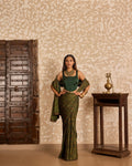Corset blouse with saree at Kamakhyaa by Akashi Clothing. This item is Ajrakh by Akashi Clothing, Under $100