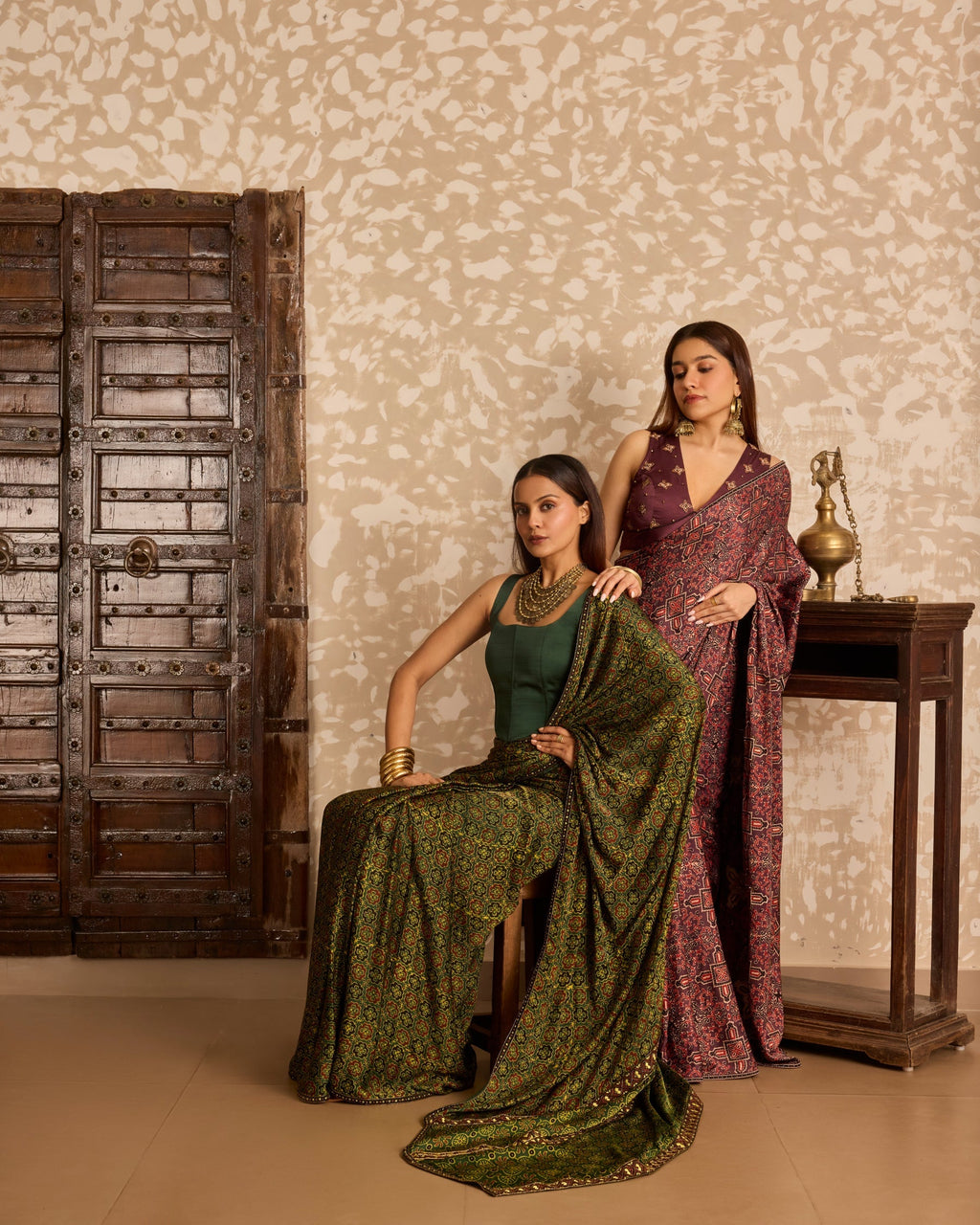 Corset blouse with saree at Kamakhyaa by Akashi Clothing. This item is Ajrakh by Akashi Clothing, Under $100