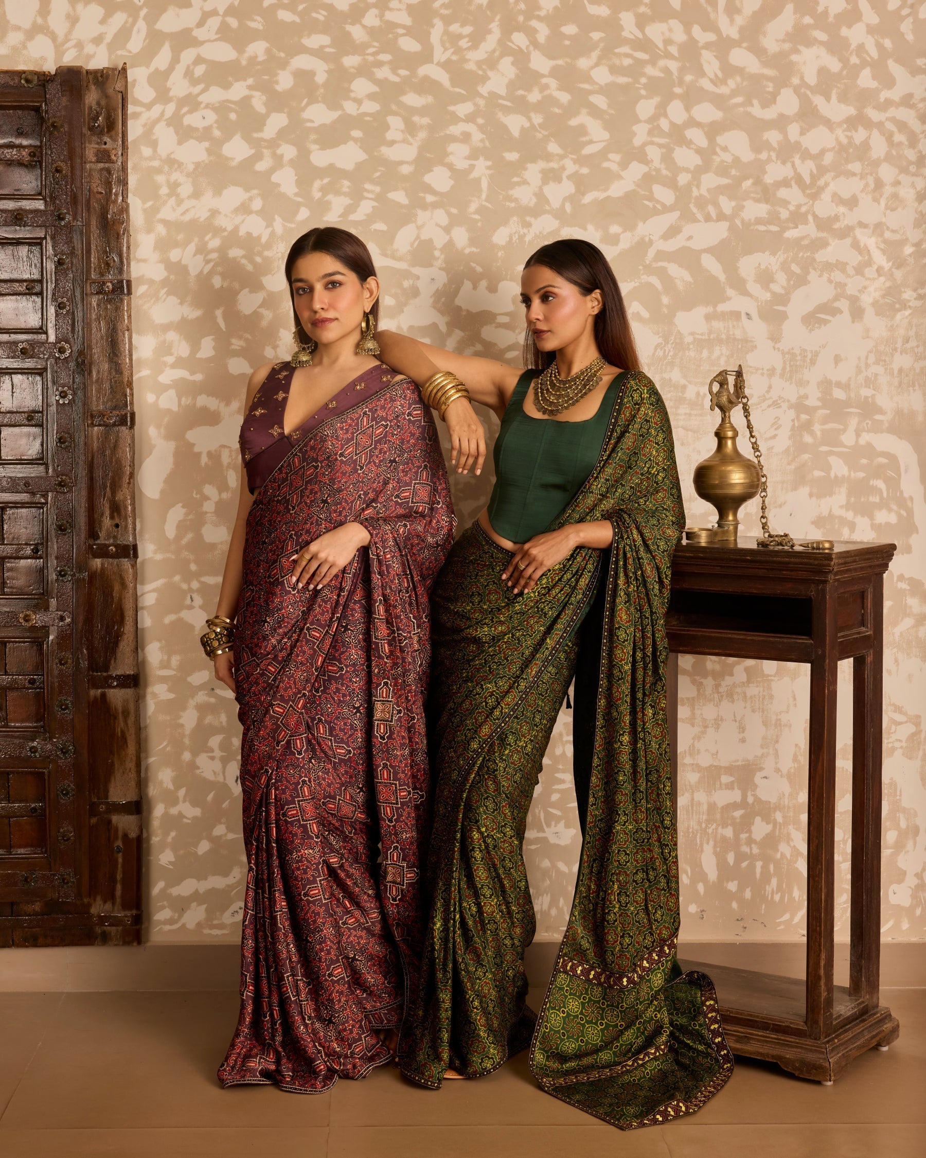 Corset blouse with saree at Kamakhyaa by Akashi Clothing. This item is Ajrakh by Akashi Clothing, Under $100