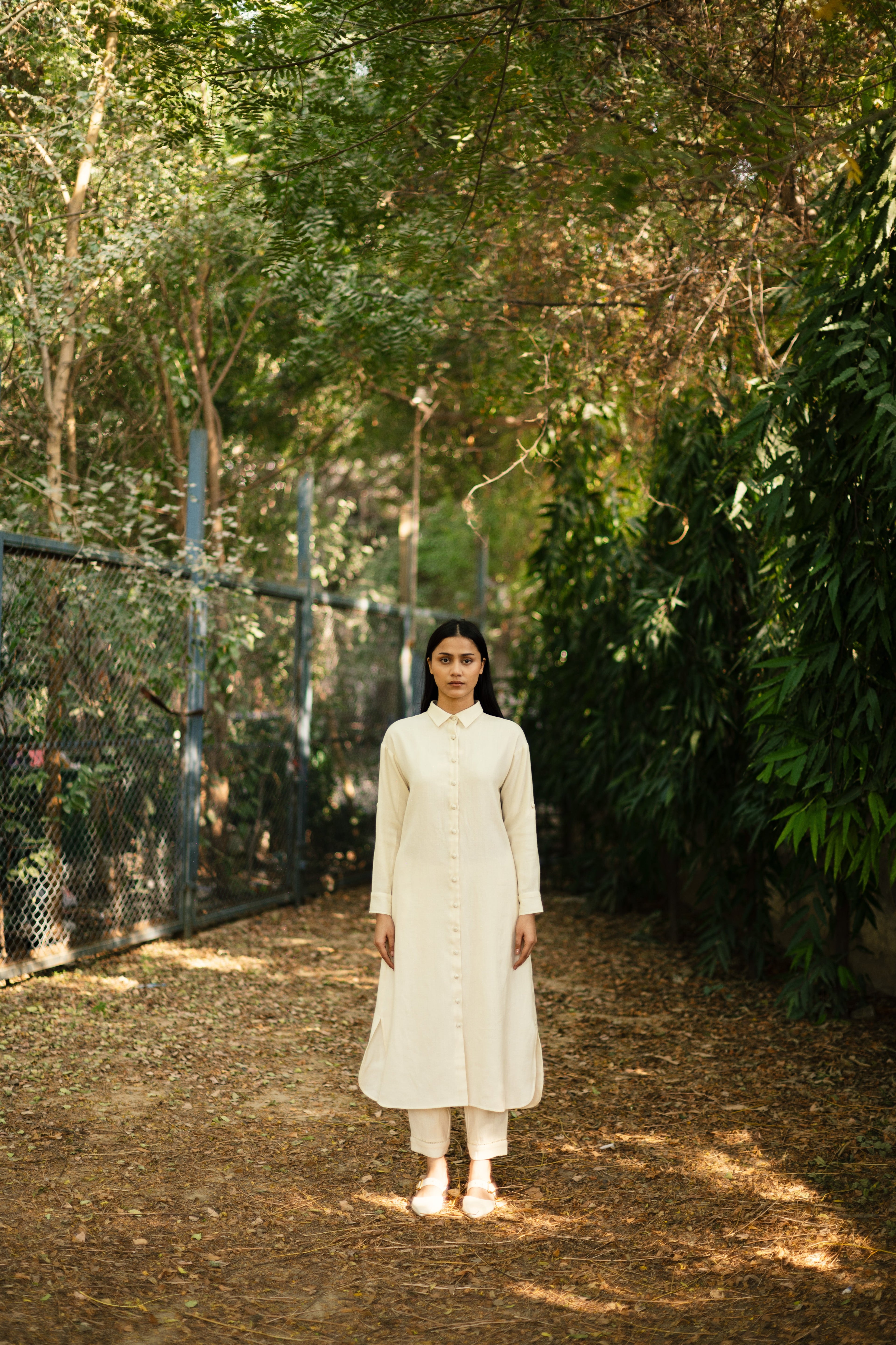 Cream White Merino Wool Coord Set Dalia at Kamakhyaa by Raas. This item is Cream, Merino Wool, Regular Fit, Uru by Raas, Winter WearOffice Wear Co-ords, Woven