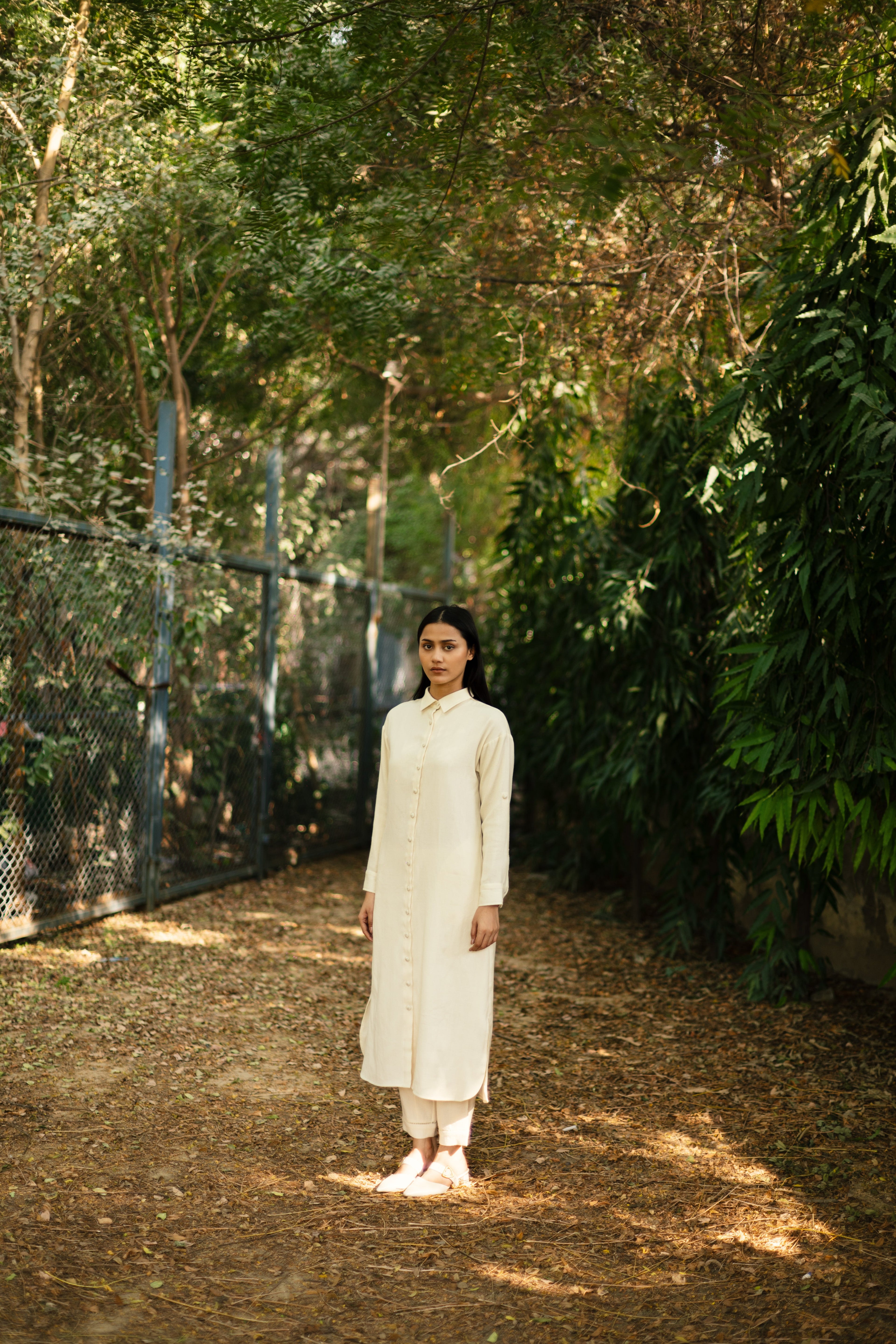 Cream White Merino Wool Coord Set Dalia at Kamakhyaa by Raas. This item is Cream, Merino Wool, Regular Fit, Uru by Raas, Winter WearOffice Wear Co-ords, Woven