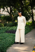 Cream White Merino Wool Coord Set Mahonia at Kamakhyaa by Raas. This item is Cream, Merino Wool, Regular Fit, Uru by Raas, Winter WearOffice Wear Co-ords, Woven