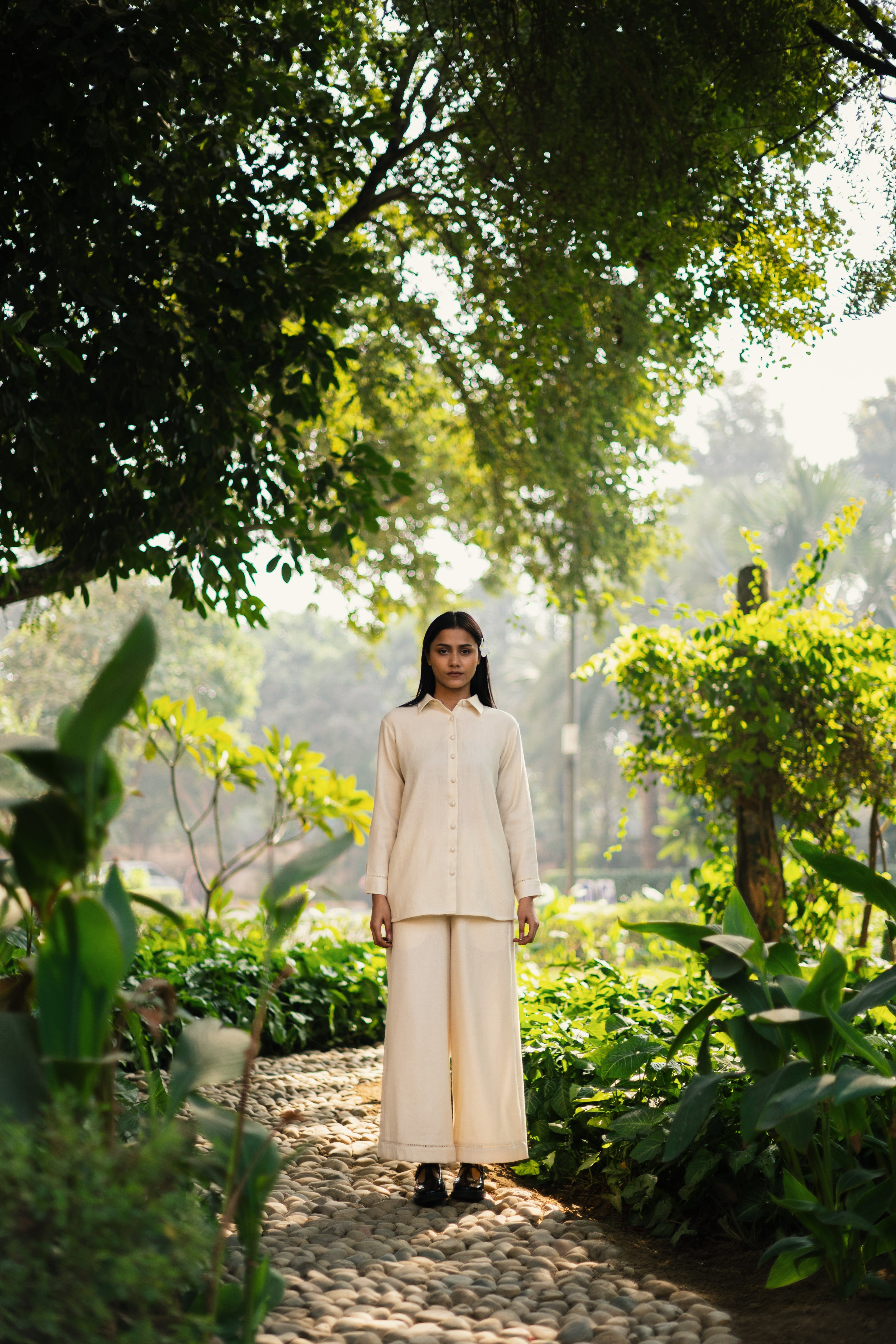 Cream White Merino Wool Coord Set Mahonia at Kamakhyaa by Raas. This item is Cream, Merino Wool, Regular Fit, Uru by Raas, Winter WearOffice Wear Co-ords, Woven