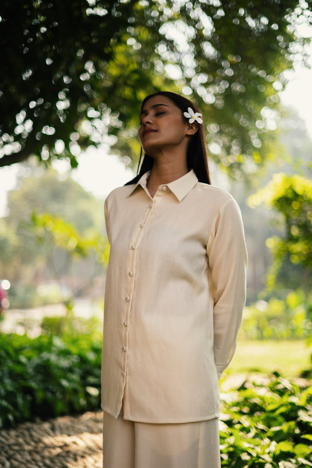 Cream White Merino Wool Coord Set Mahonia at Kamakhyaa by Raas. This item is Cream, Merino Wool, Regular Fit, Uru by Raas, Winter WearOffice Wear Co-ords, Woven