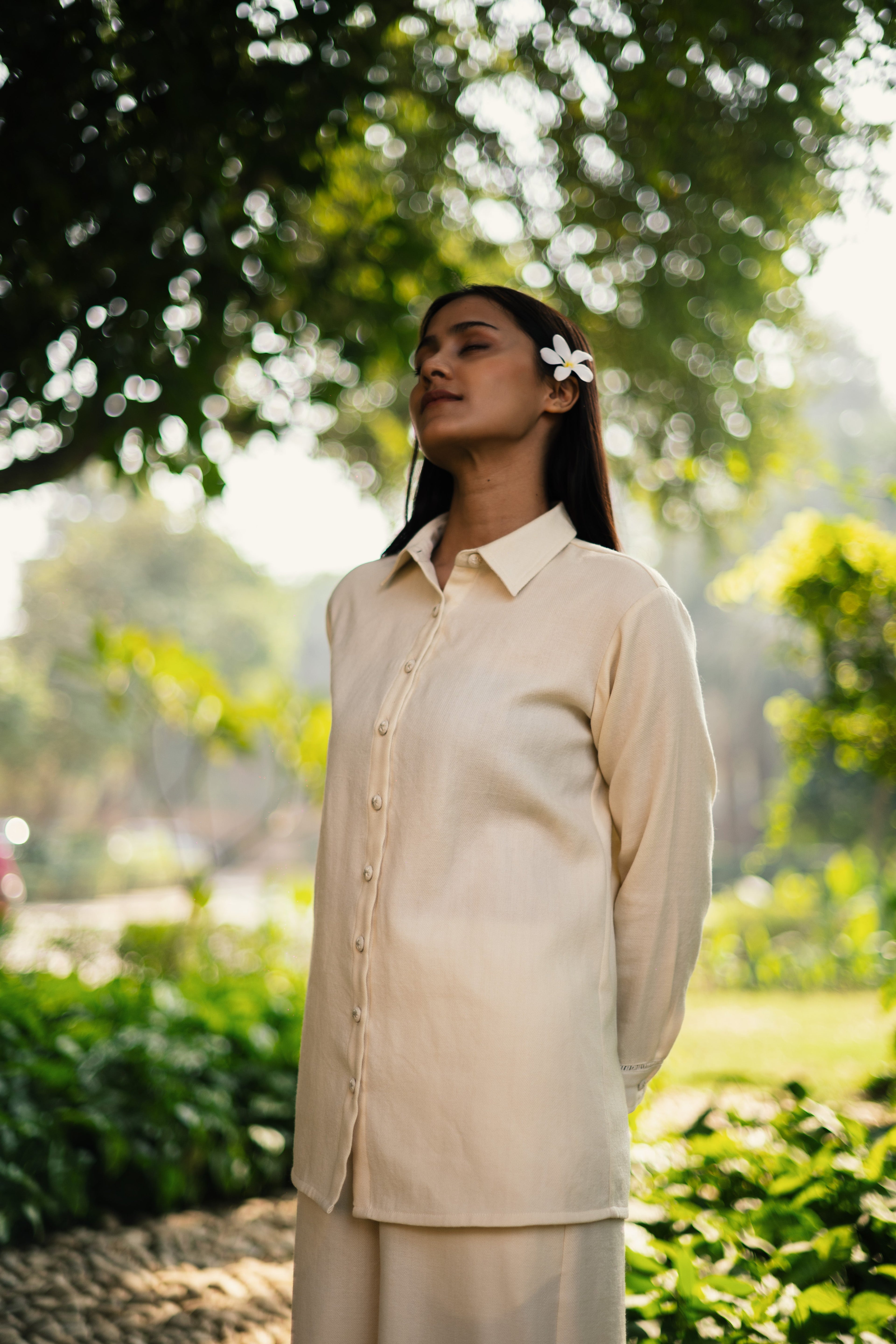 Cream White Merino Wool Coord Set Mahonia at Kamakhyaa by Raas. This item is Cream, Merino Wool, Regular Fit, Uru by Raas, Winter WearOffice Wear Co-ords, Woven