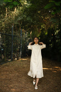 Cream White Merino Wool Dress Zinnia at Kamakhyaa by Raas. This item is Cream, Merino Wool, Midi Dresses, Regular Fit, Uru by Raas, Winter Wear, Woven