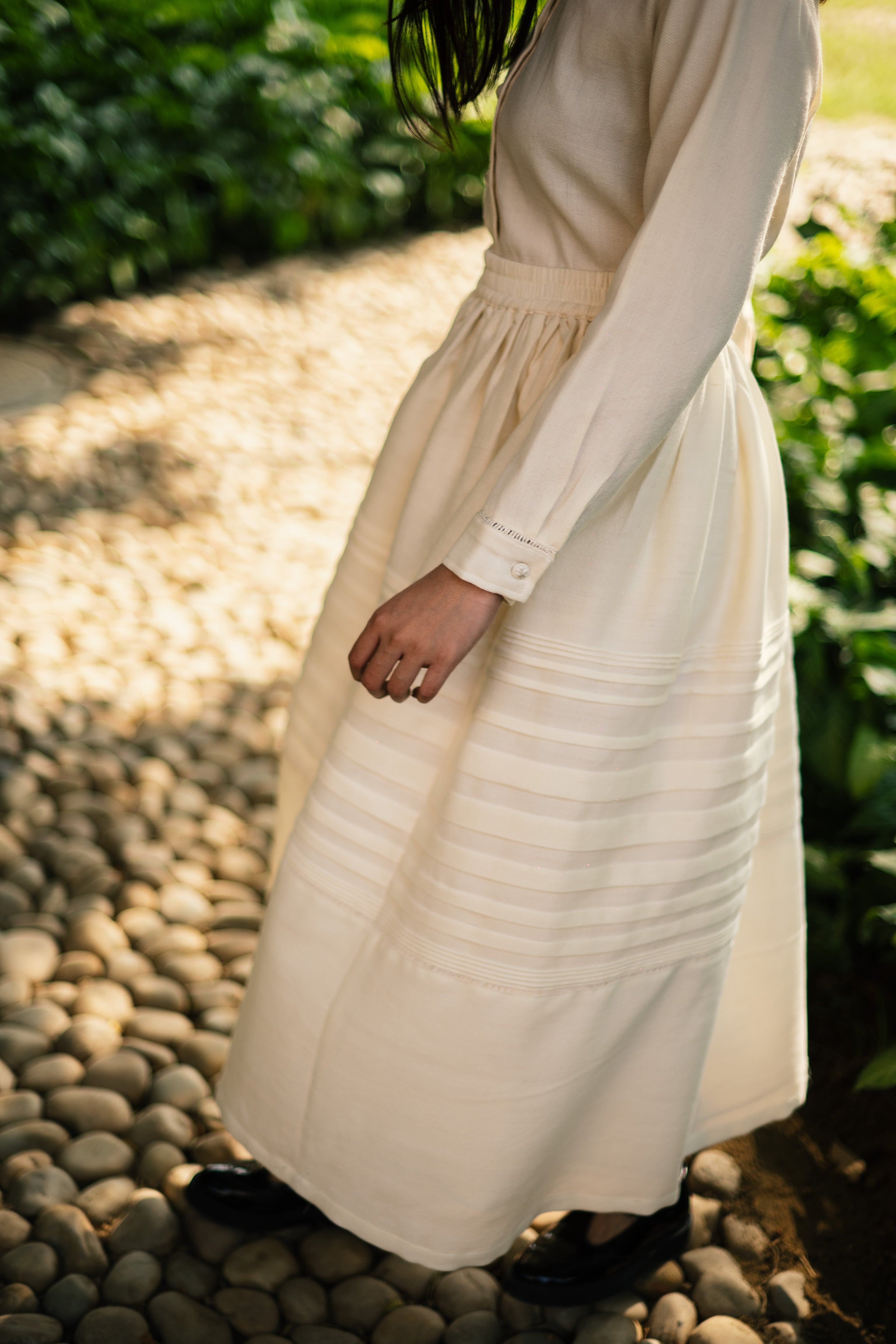 Cream White Merino Wool Misha Skirt at Kamakhyaa by Raas. This item is Cream, Merino Wool, Regular Fit, Skirts, Uru by Raas, Winter Wear, Woven