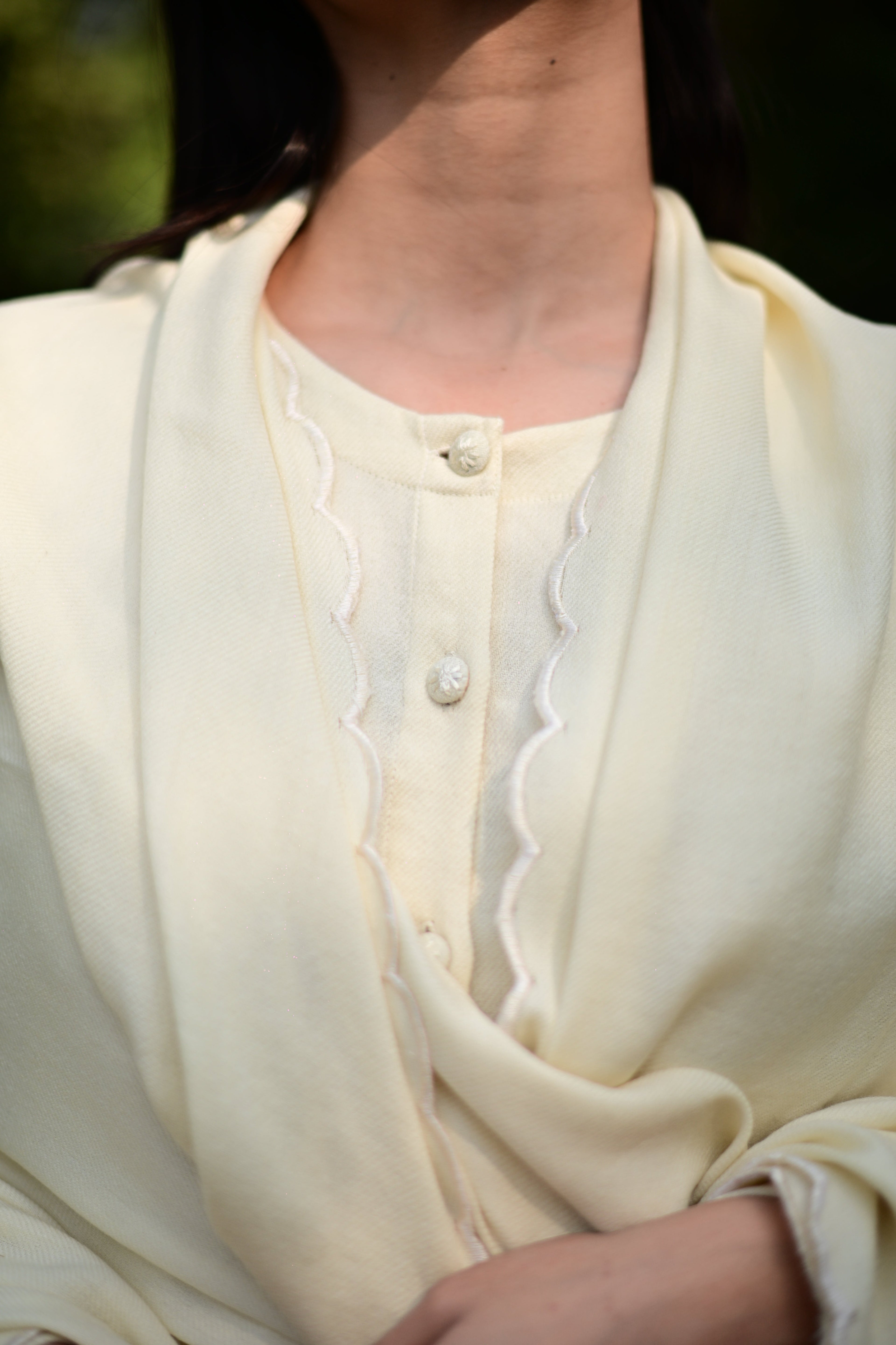 Cream White Merino Wool Stole at Kamakhyaa by Raas. This item is Cream, Merino Wool, Regular Fit, Stoles, Uru by Raas, Winter Wear, Woven