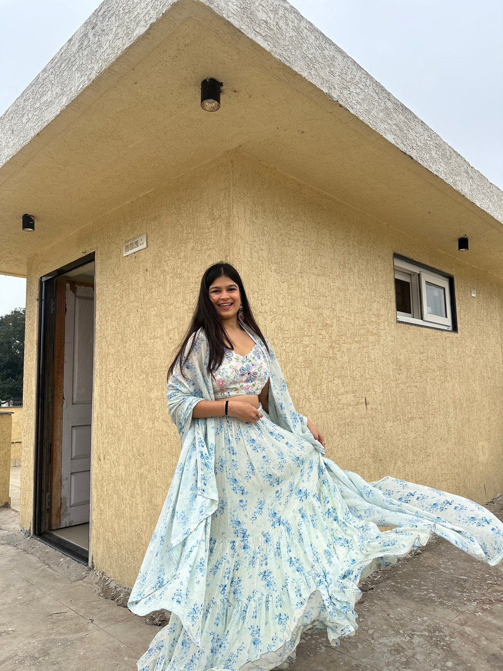 Crepe Ava Lehenga Set at Kamakhyaa by Ewoke. This item is Crepe, ivory lehenga, Missing image, Nostalgia's Thread by Ewoke, printed lehenga, sustainable fashion, wedding lehengas, white printed lehengas