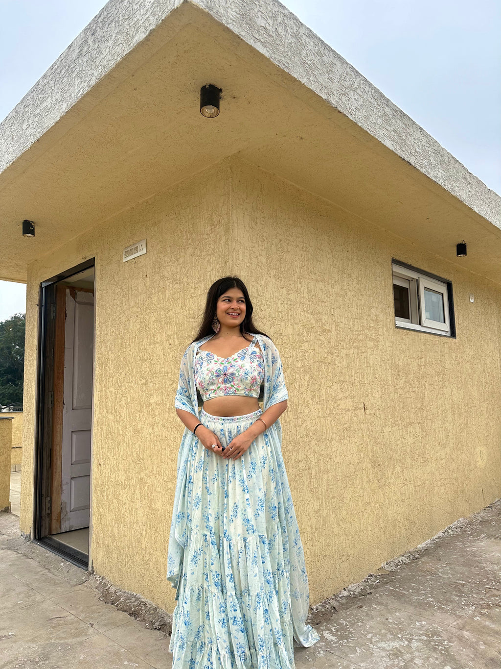 Crepe Ava Lehenga Set at Kamakhyaa by Ewoke. This item is Crepe, ivory lehenga, Missing image, Nostalgia's Thread by Ewoke, printed lehenga, sustainable fashion, wedding lehengas, white printed lehengas