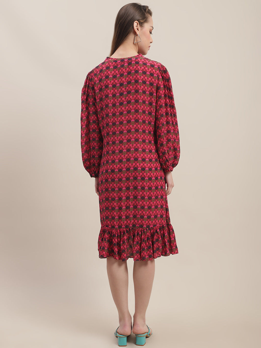 Crepe Caroline A-line dress at Kamakhyaa by Ewoke. This item is Crepe, Midi Dress, Missing image, Nostalgia's Thread by Ewoke, printed dress, red dress, red printed dress, Under $100, womens midi dress