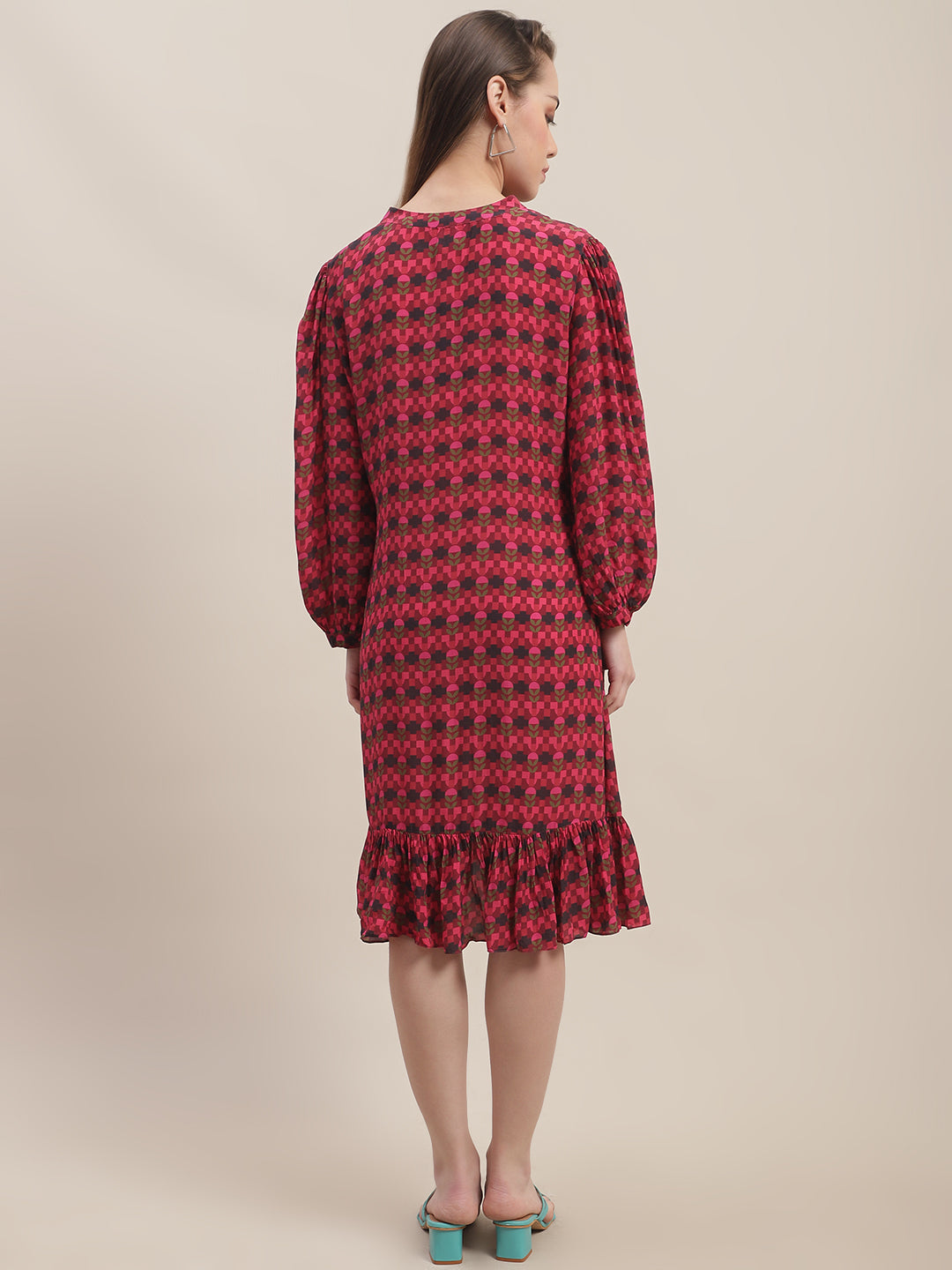 Crepe Caroline A-line dress at Kamakhyaa by Ewoke. This item is Crepe, Midi Dress, Missing image, Nostalgia's Thread by Ewoke, printed dress, red dress, red printed dress, Under $100, womens midi dress