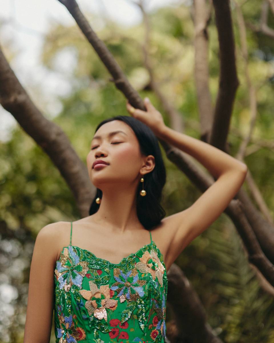 Crepe Green Embroidered Maxi Dress at Kamakhyaa by Ewoke. This item is Crepe, Floral, Nostalgia's Thread by Ewoke, Party Wear, sustainable fashion