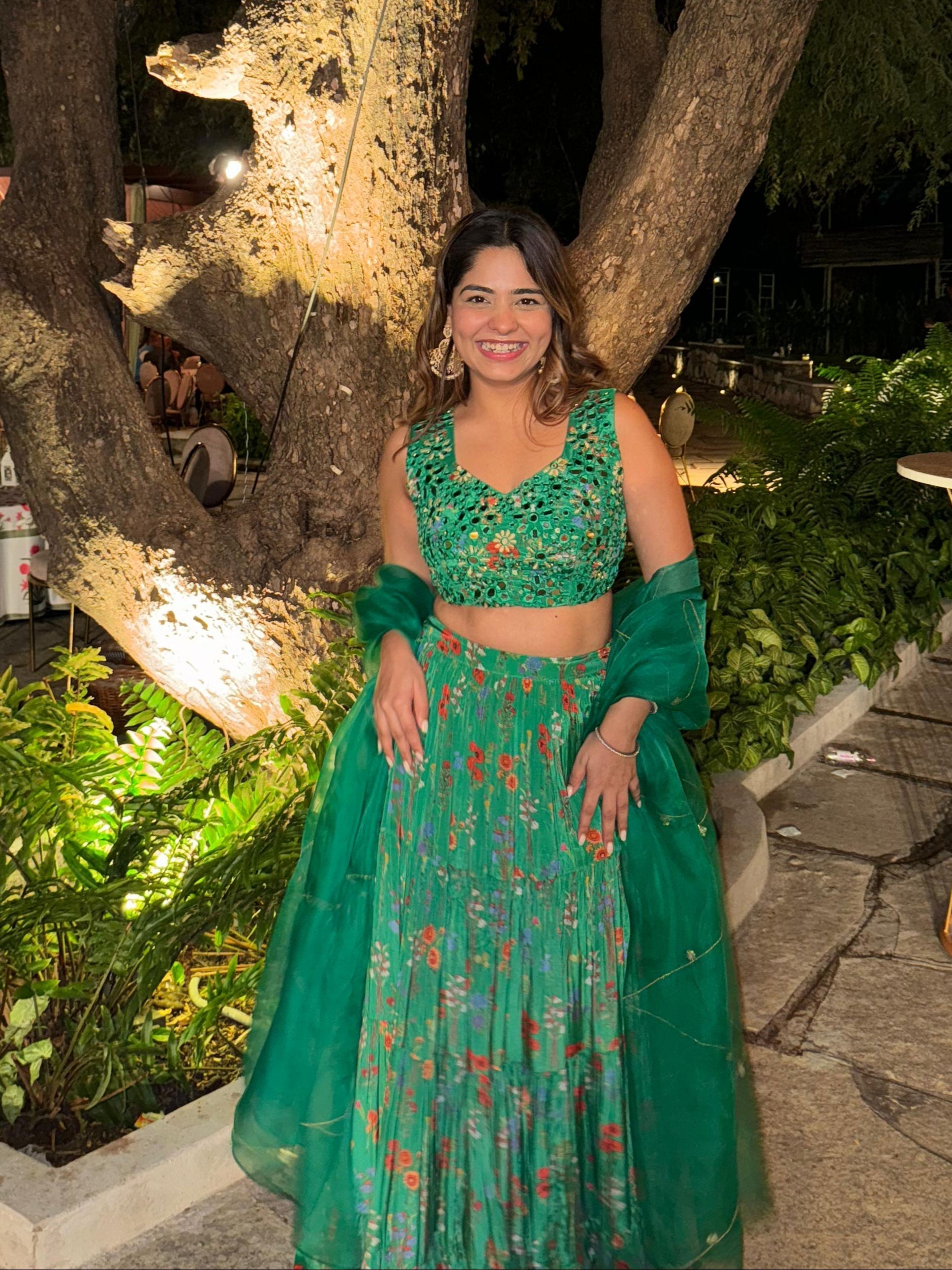 Crepe Green Printed Lehenga at Kamakhyaa by Ewoke. This item is 3 pc lehenga set, Crepe, destination wedding lehengas, embroidered lehengas, festive lehengas, Green, Lehenga set, Nostalgia's Thread by Ewoke, printed lehenga
