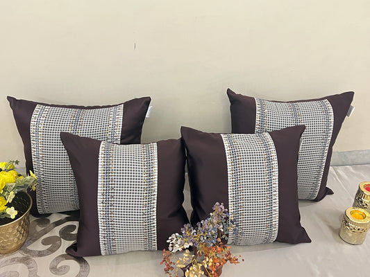 Damson Cushion Cover Sets at Kamakhyaa by Aetherea. This item is Cushion covers, Home, Patchwork, Purple, Satin, Sequence, Upcycled