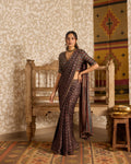 Deep neck Blouse with Saree at Kamakhyaa by Akashi Clothing. This item is Ajrakh by Akashi Clothing, Under $150