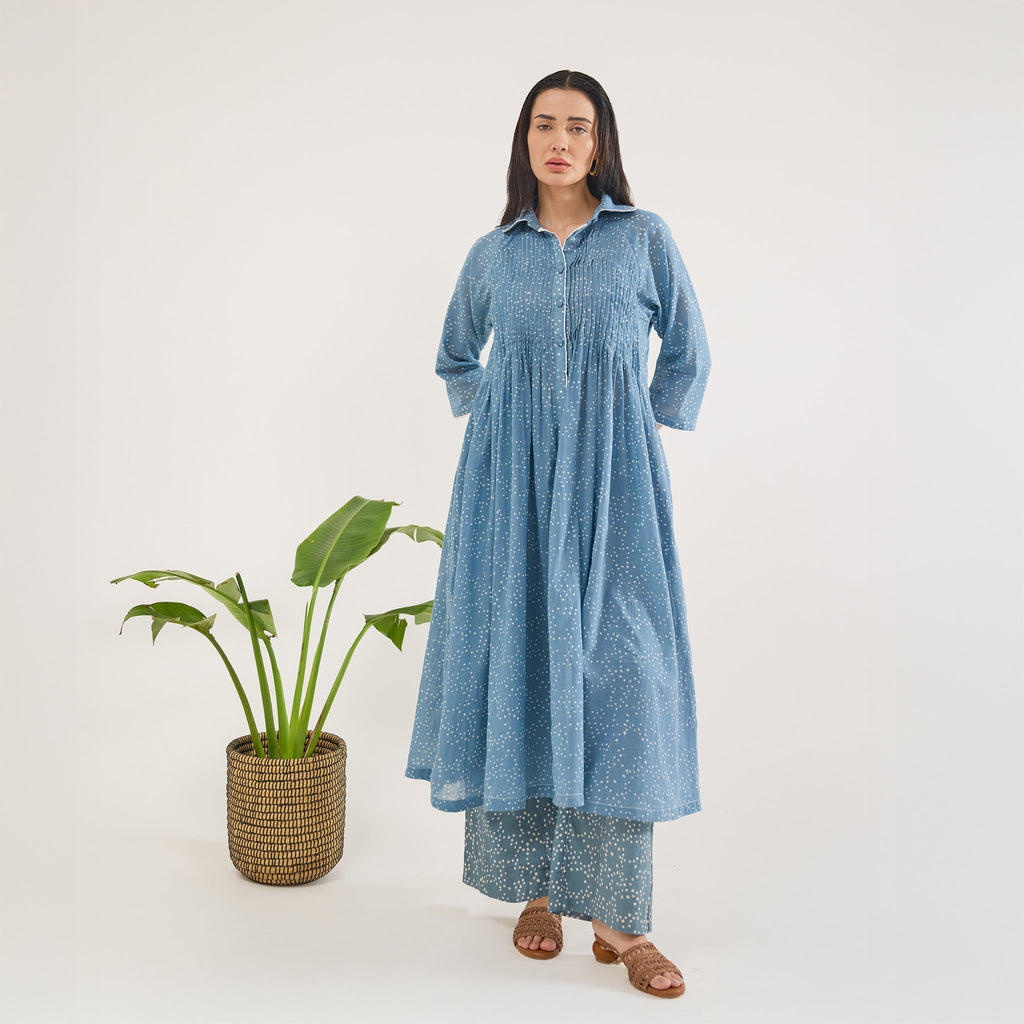 Dewdrop Dance Co-ord at Kamakhyaa by Taro. This item is Artisan made, Blue, Cotton Mulmul, Dress Sets, Whispers of Summer by Taro