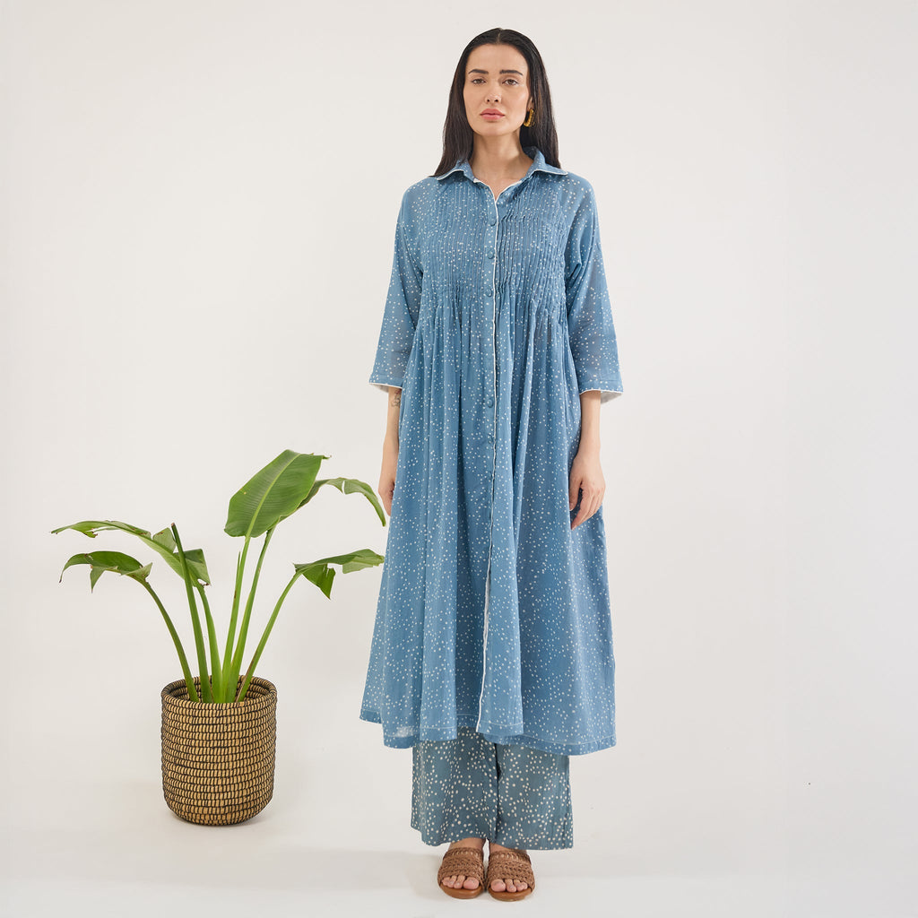 Dewdrop Dance Co-ord at Kamakhyaa by Taro. This item is Artisan made, Blue, Cotton Mulmul, Dress Sets, Whispers of Summer by Taro