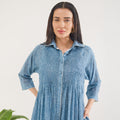 Dewdrop Dance at Kamakhyaa by Taro. This item is Artisan made, Blue, Cotton Mulmul, Shirt Dresses, Whispers of Summer by Taro