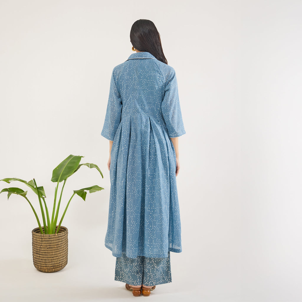 Dewdrop Dance at Kamakhyaa by Taro. This item is Artisan made, Blue, Cotton Mulmul, Shirt Dresses, Whispers of Summer by Taro